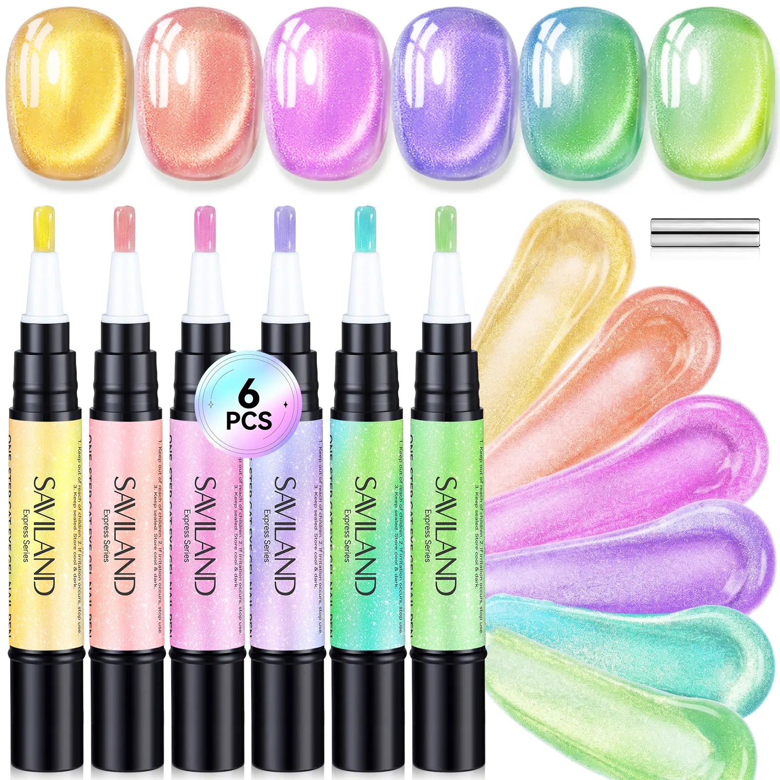 SAVILAND 5-In-1 Gel Nail Polish Pen, Aurora Effect Gel Nail Pen with Base Color Top Coat in One, Easy Apply UV/LED Curing Nail Polish Pen, Travel-Friendly No-Mess Manicure for DIY Nail Art