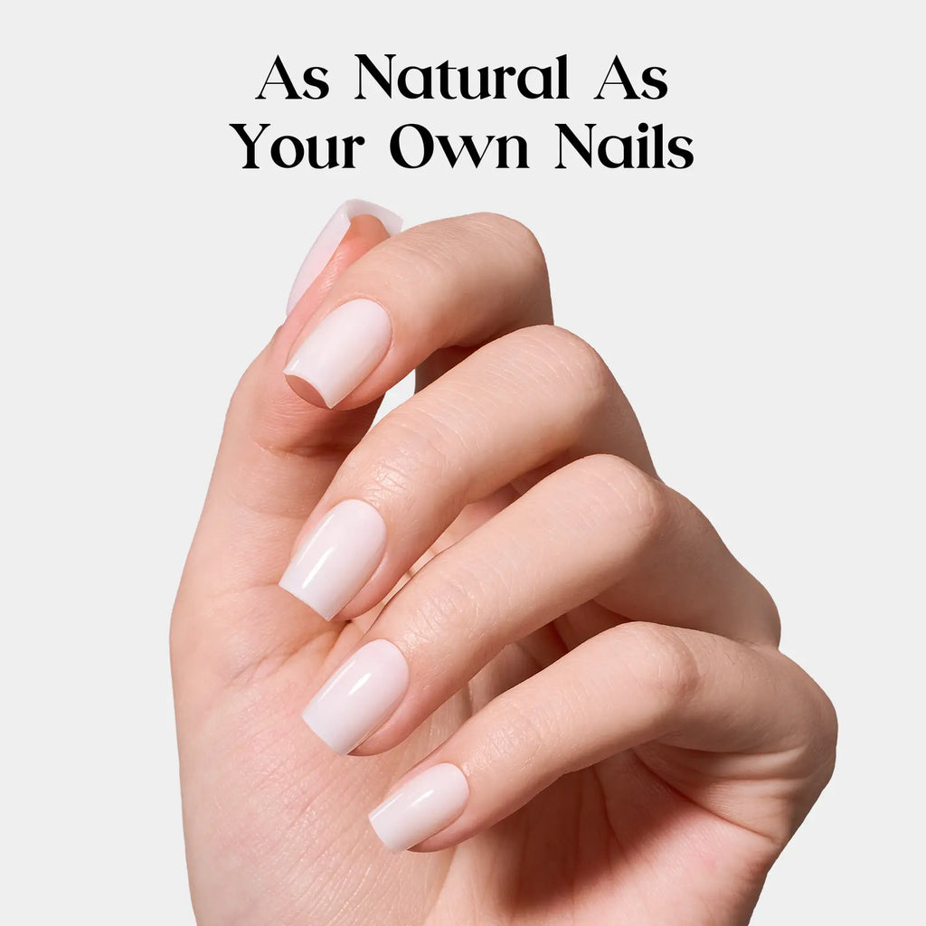 Milky White Beetles Press on Nails | One Reusable Kit (Glue & Tools Included) | No UV Lamp Needed | Natural Glossy Finish | Pre Designed Stick on False Nails with Glue Almond/Square/Coffin/Squoval 16Sizes 32Pcs #Summervibes