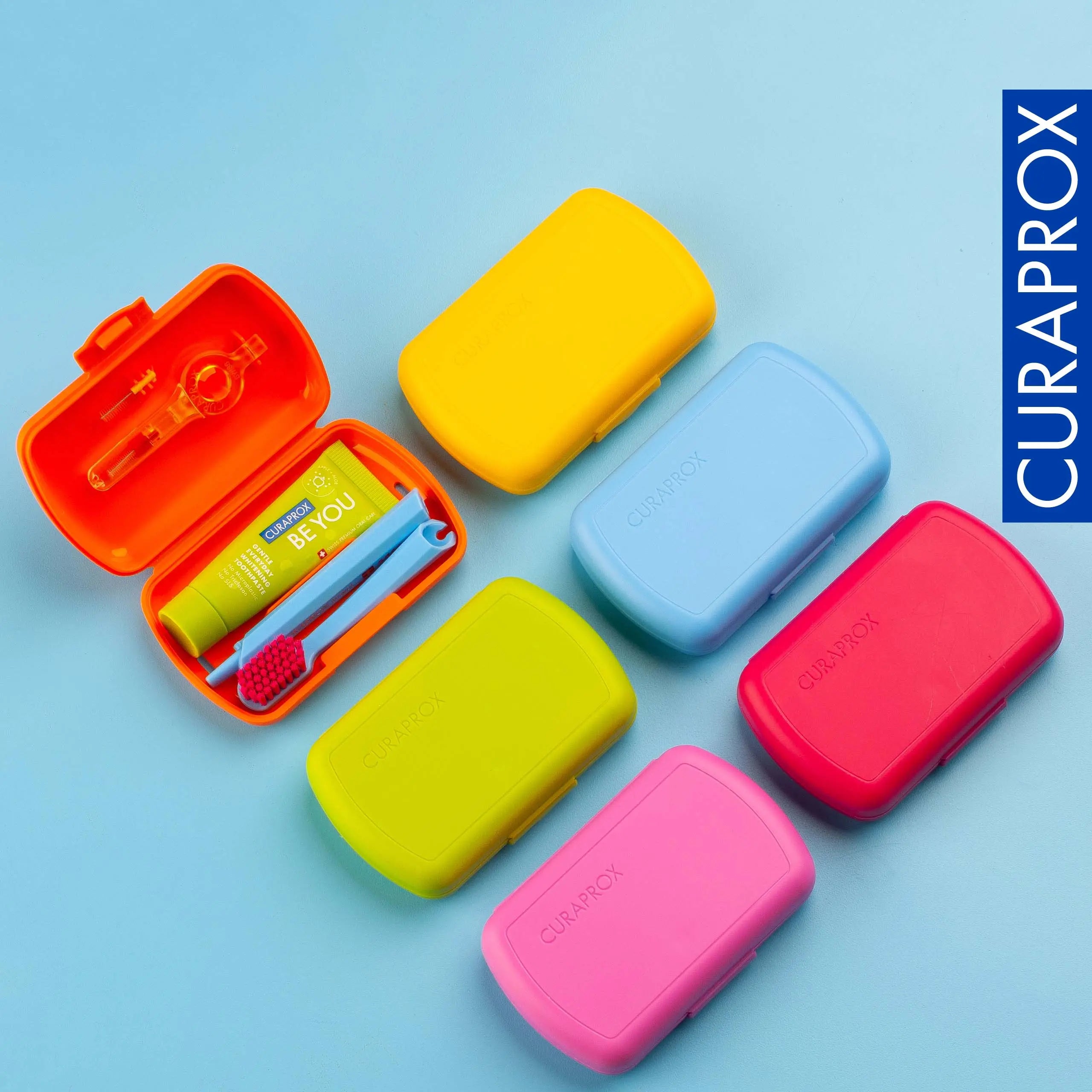 CURAPROX Travel Set Blue Ultra Soft & Gentle Toothbrush CS 5460 Toothbrush Be You Toothpaste & CPS Prime Interdental Brushes for Oral Hygiene