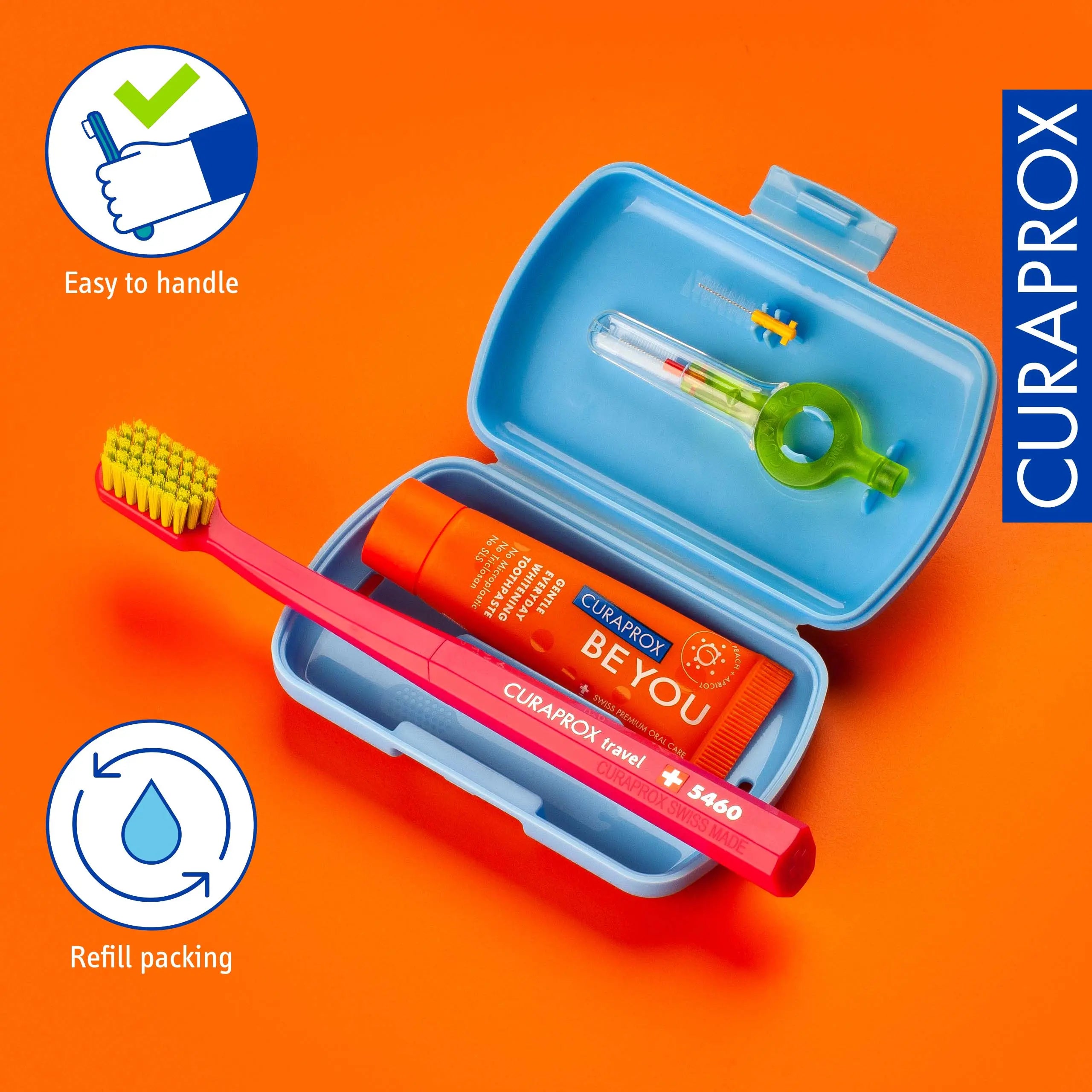 CURAPROX Travel Set Blue Ultra Soft & Gentle Toothbrush CS 5460 Toothbrush Be You Toothpaste & CPS Prime Interdental Brushes for Oral Hygiene