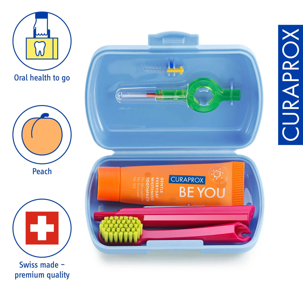 CURAPROX Travel Set Blue Ultra Soft & Gentle Toothbrush CS 5460 Toothbrush Be You Toothpaste & CPS Prime Interdental Brushes for Oral Hygiene