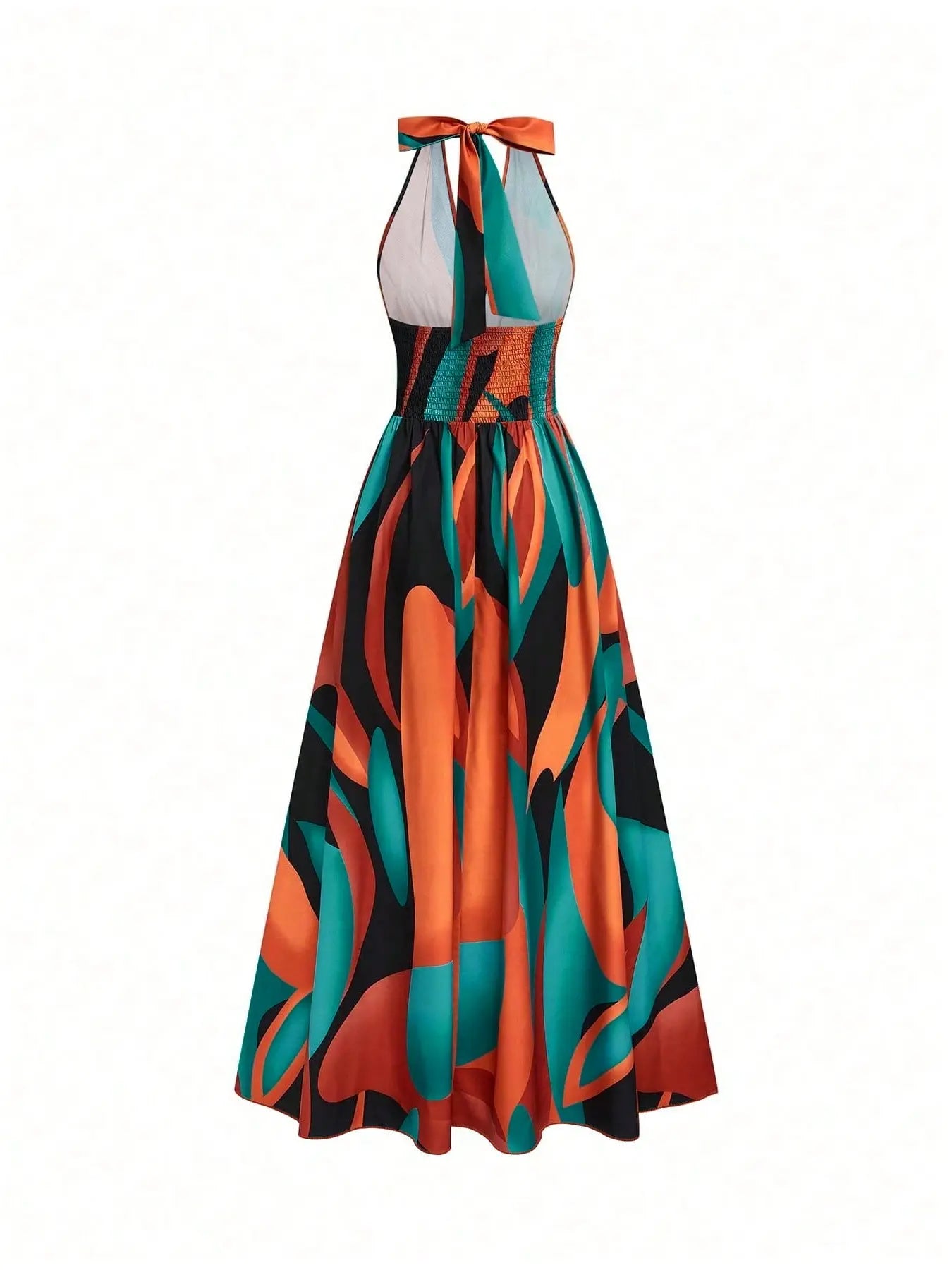 Printed Halter Long Dress, Deep V Neck Split Dress, Vintage Chic Style, Sleeveless Backless, Beach Vacation, Summer New Arrival, Ff2608