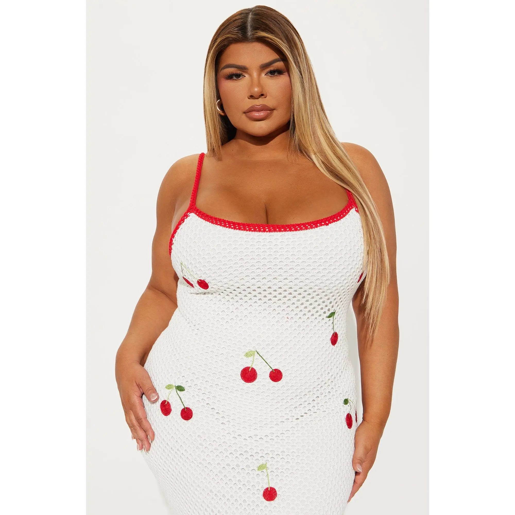 Sweet Girl Cherry Crochet Maxi Dress - White/Combo