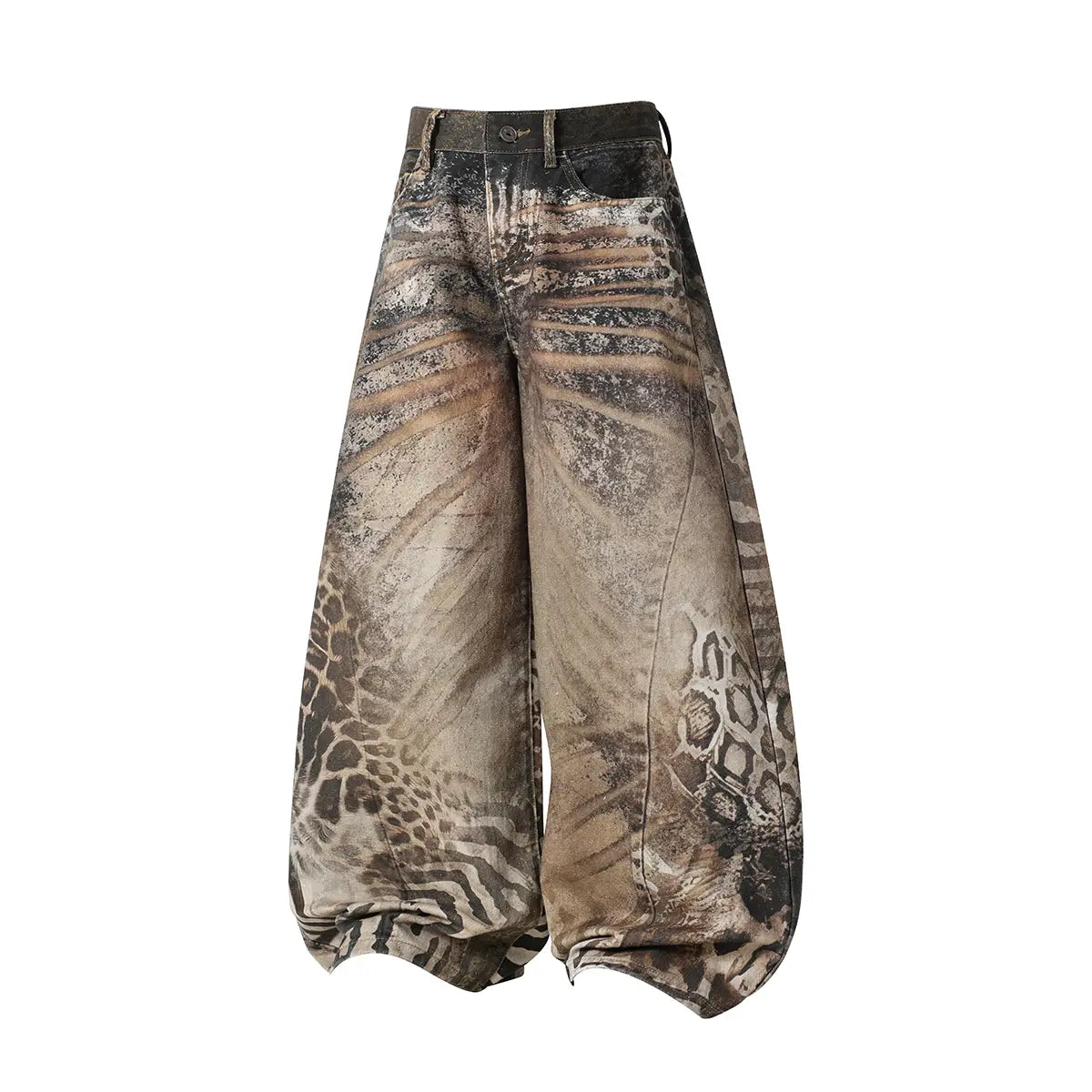 FDR Unisex Animal Print Baggy Jeans, Vintage Washed Wide Leg Barrel Pants, Leopard Pattern Loose Fit Denim Trousers, Casual Retro Style Bottoms for Everyday Wear, Streetwear & Easy Outfits #Summervibes Summerwins