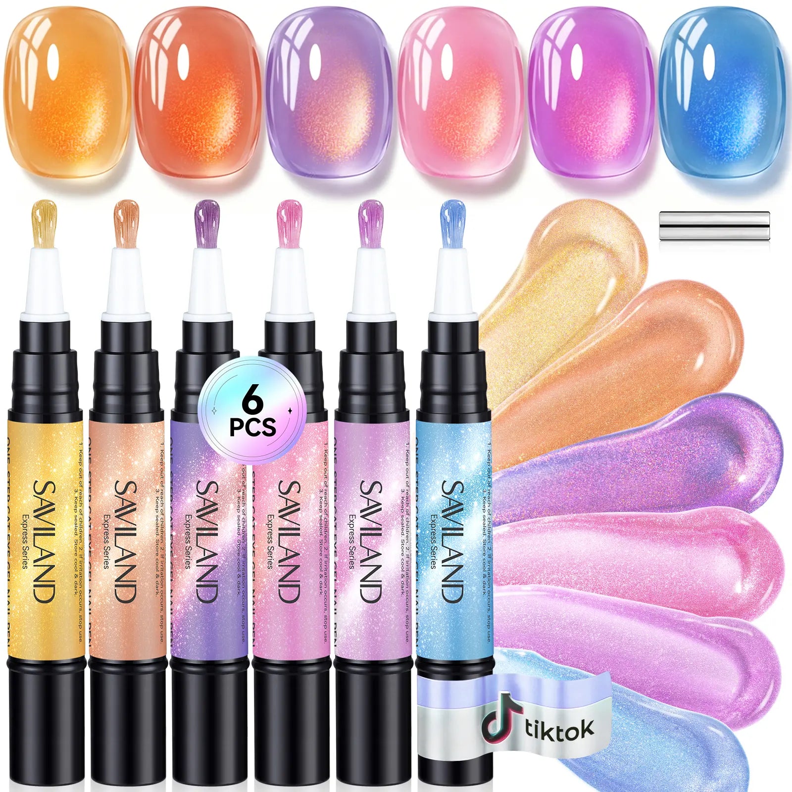 SAVILAND 5-In-1 Gel Nail Polish Pen, Aurora Effect Gel Nail Pen with Base Color Top Coat in One, Easy Apply UV/LED Curing Nail Polish Pen, Travel-Friendly No-Mess Manicure for DIY Nail Art