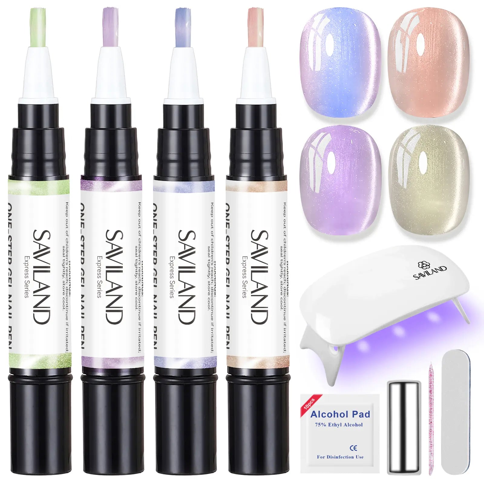 SAVILAND 5-In-1 Gel Nail Polish Pen, Aurora Effect Gel Nail Pen with Base Color Top Coat in One, Easy Apply UV/LED Curing Nail Polish Pen, Travel-Friendly No-Mess Manicure for DIY Nail Art
