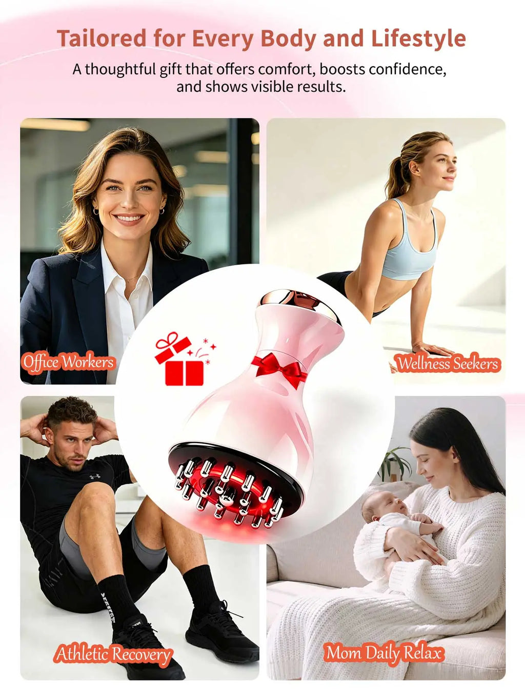 Handheld Full Body Massager with 35-Speed 4-In-1 Soothingpulse Technology, Vibration, Heat, and Light for Full Body Care on Neck,Back,Arms,Waist,Belly&Belly& Legs, Gift for Parents,Girlfriend