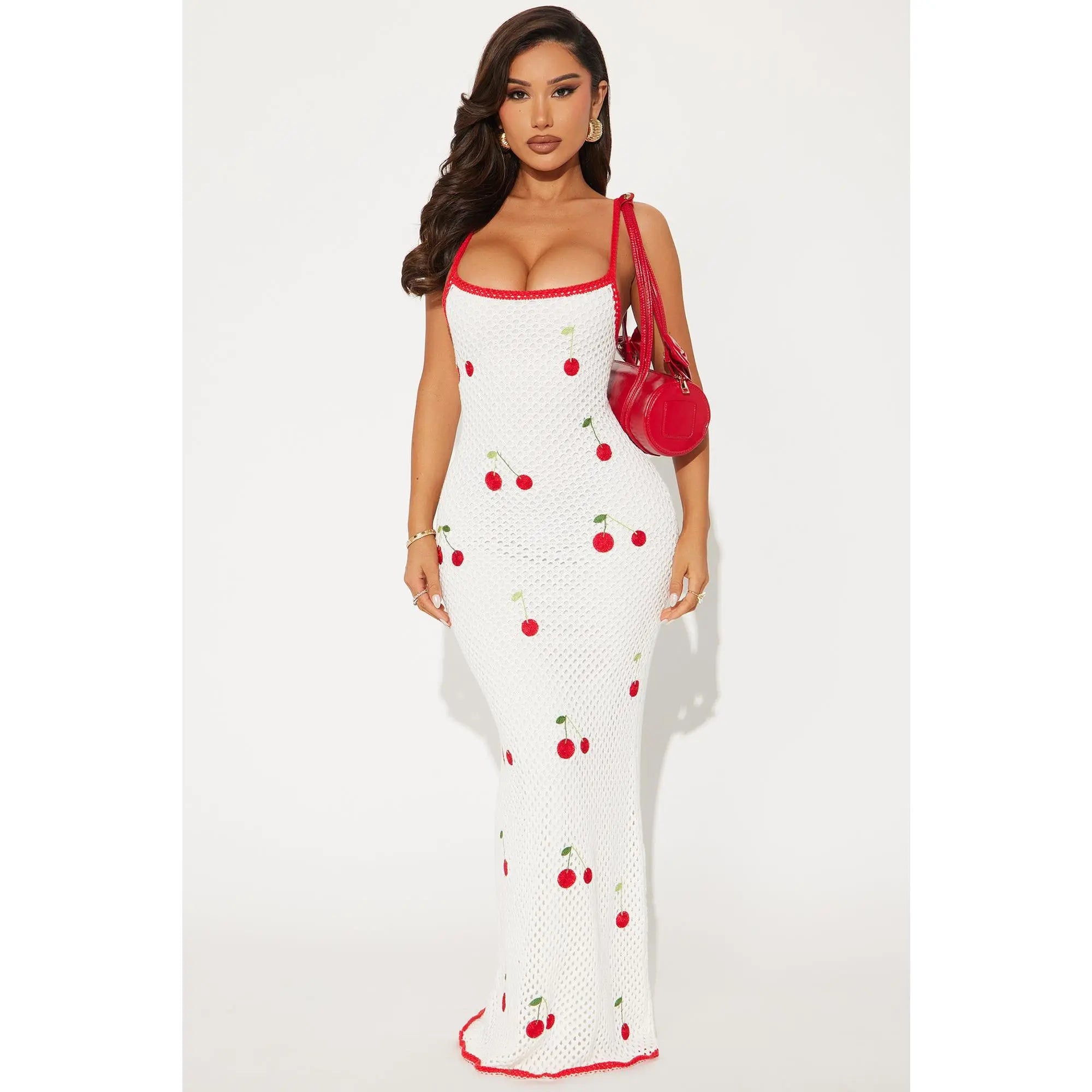 Sweet Girl Cherry Crochet Maxi Dress - White/Combo
