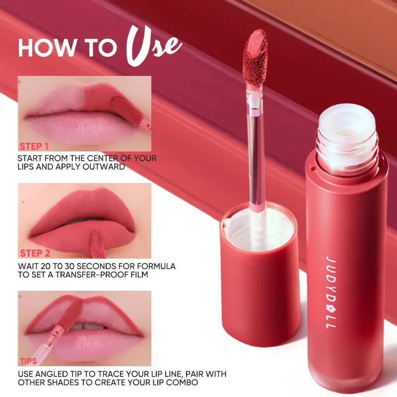 JUDYDOLL Silky Matte Lip Ink, Long-Lasting, Waterproof, Lipstick, Transfer-Proof, Smudge-Proof, Food-Proof, Hydrating, Soft Velvet Matte, Smooth, Not Easy to Fade, Non-Stick Cup, Summervibes, Makeup, Cosmetic