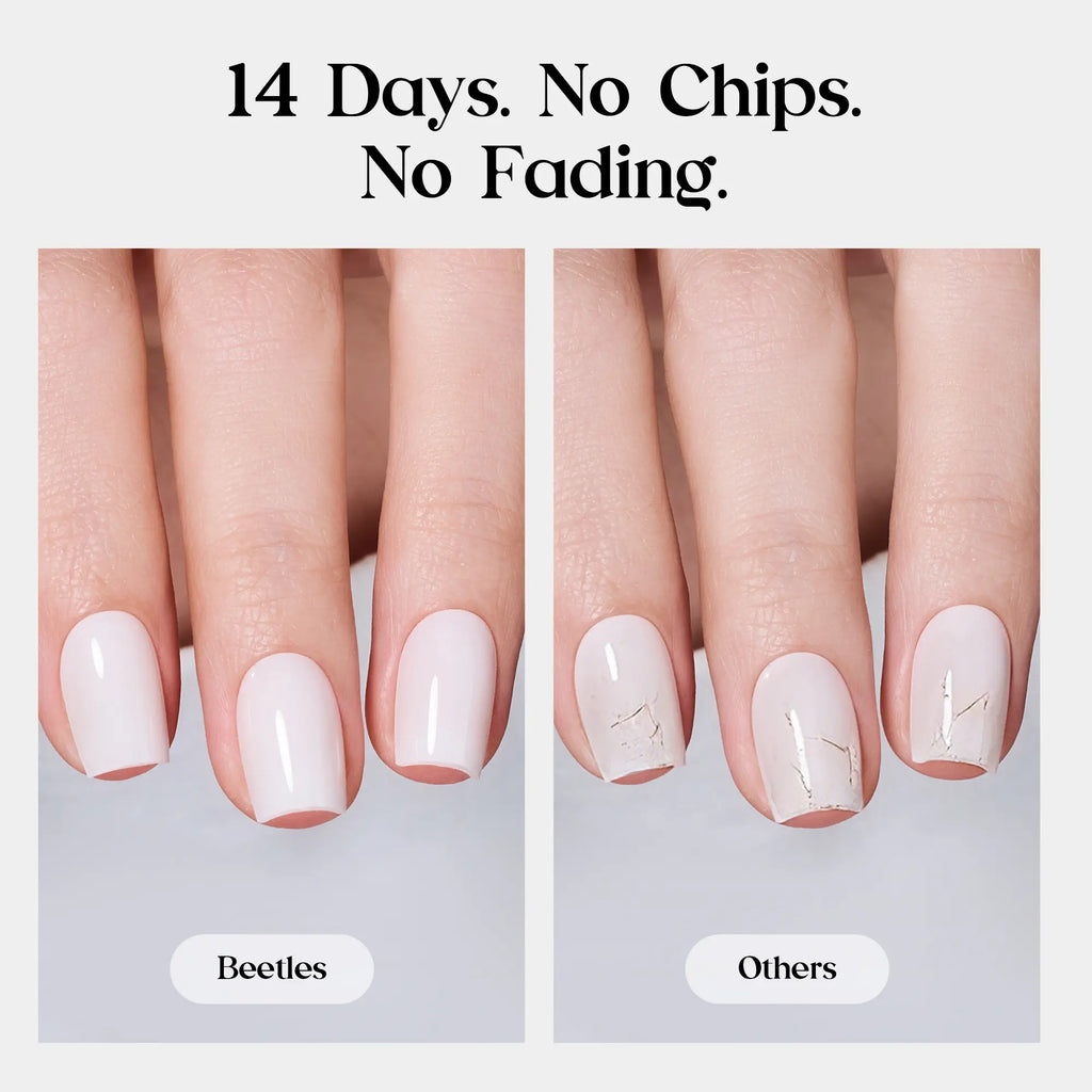 Milky White Beetles Press on Nails | One Reusable Kit (Glue & Tools Included) | No UV Lamp Needed | Natural Glossy Finish | Pre Designed Stick on False Nails with Glue Almond/Square/Coffin/Squoval 16Sizes 32Pcs #Summervibes